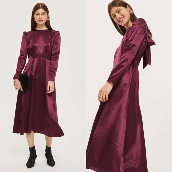 Topshop Dresses & Skirts - Topshop Shimmer Satin Tie Back Midi Dress
